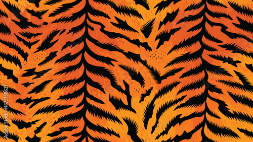 A close-up view of a vibrant tiger pattern, showcasing intricate stripes and texture in a detailed illustration