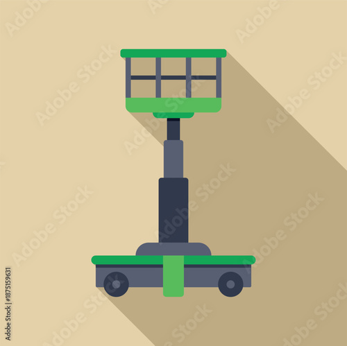 Lifting platform equipment with basket, wheels, and long shadow in a flat design illustration