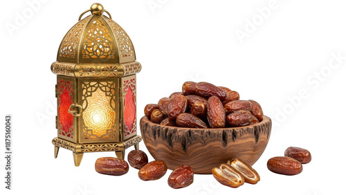 Dates and ornate lantern isolated on transparent background