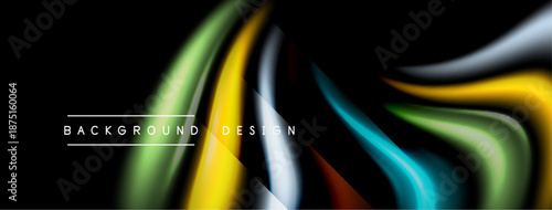 Abstract colorful waves flow across black background. Modern design elements create dynamic visual impact. Smooth gradients enhance aesthetic appeal.