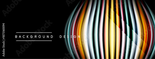 Abstract vibrant lines form dynamic shape. Black background emphasizes colorful design elements. Modern aesthetic, sleek presentation.