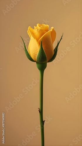 Yellow Orange Rosebud Isolated on Neutral Background, Elegant Floral Stock Photo