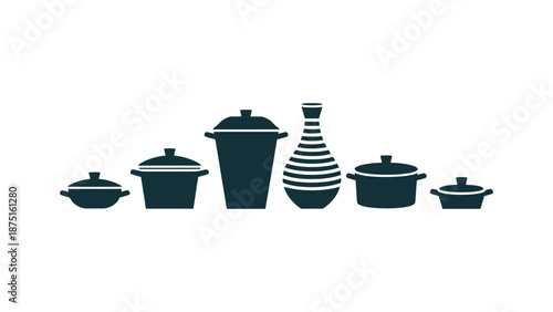 A collection of kitchenware and cookware on a white background