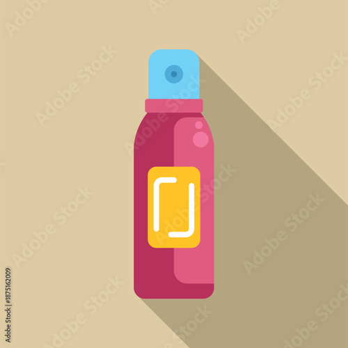 Deodorant spray bottle creating long shadow on beige background, flat icon design