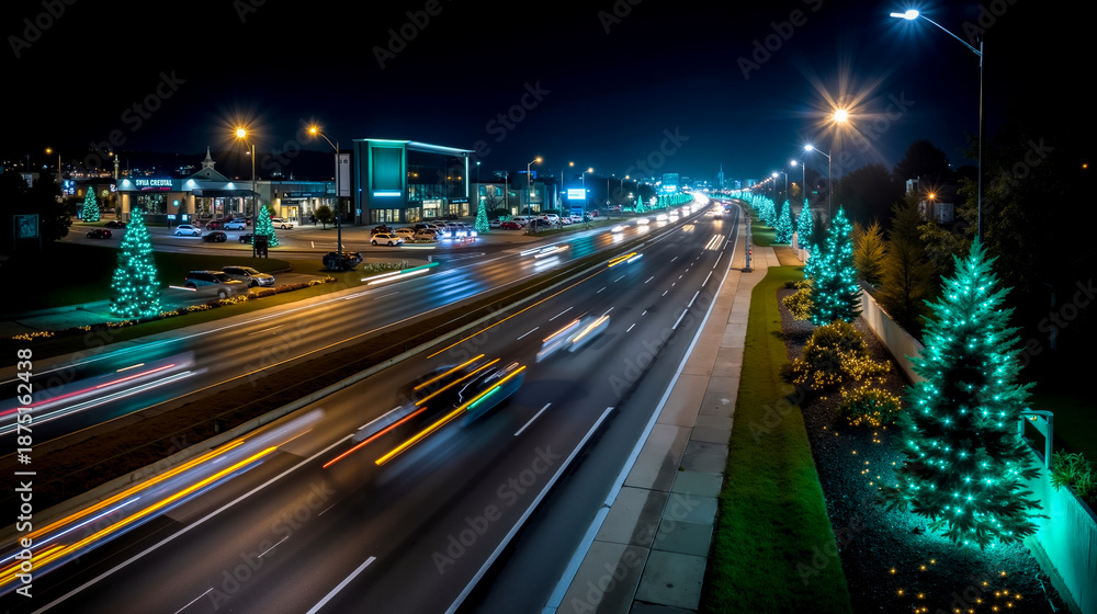 Obraz premium A long exposure shot of a city street at night with cars driving down it