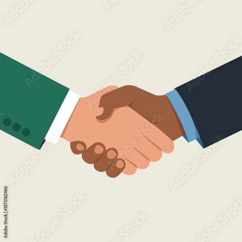 A vector graphic illustration of two hands shaking in a business agreement