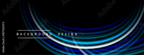 Dark background features flowing blue lines. Bright white streaks add contrast, creating modern abstract design. Text reads background design.
