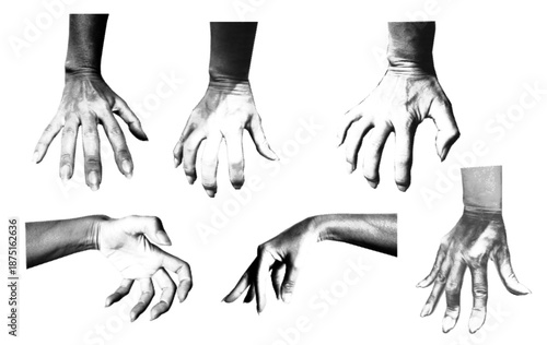 Halftone Graphic Illustration of Spooky Hands Reaching isolated on a transparent Background. Vector illustration 