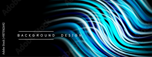 Abstract flowing lines create dynamic visual effect. Blue, white hues contrast against dark background. Modern design element.
