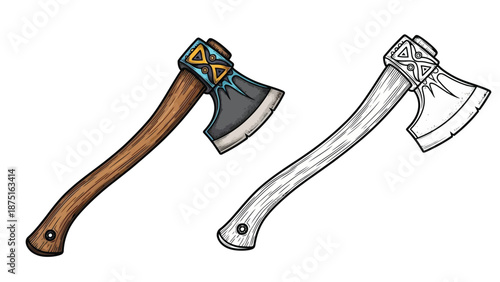 two axes one colored and one outlined on a white background