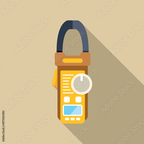 Clamp meter measuring electricity current with flat design long shadow style