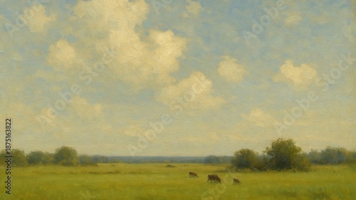 Serene pastoral landscape painting