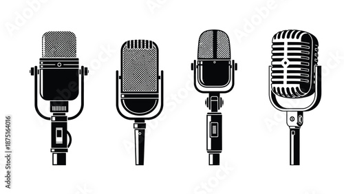 four different microphones on a white background