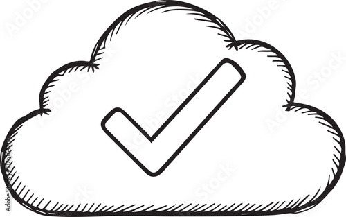 A cloud-shaped icon of a check mark suggests completion, validation, and confirmation, signifying the assurance of data storage and reliable access.