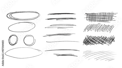 Cuadro en lienzo set of sketch hand-drawn circles, lines and textures of a black ballpen isolated