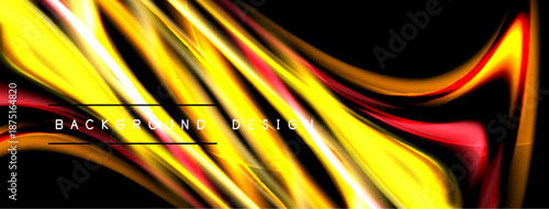 Abstract fluid lines, vibrant colors, dynamic flow. Red, yellow, orange hues create energetic visual impact. Background design element.
