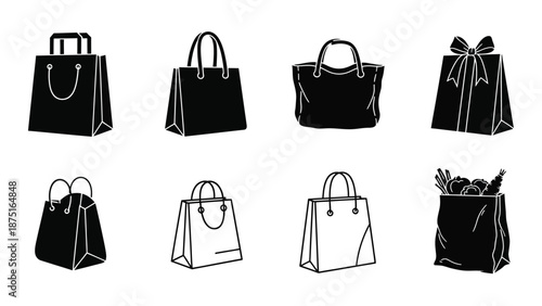 a collection of various black and white handbag designs