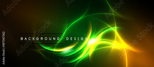 Abstract vibrant energy flows. Green, yellow hues dominate dark background. Modern design element, dynamic composition.
