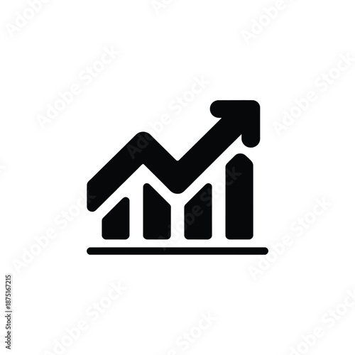 a black and white graph icon with an upward trend line