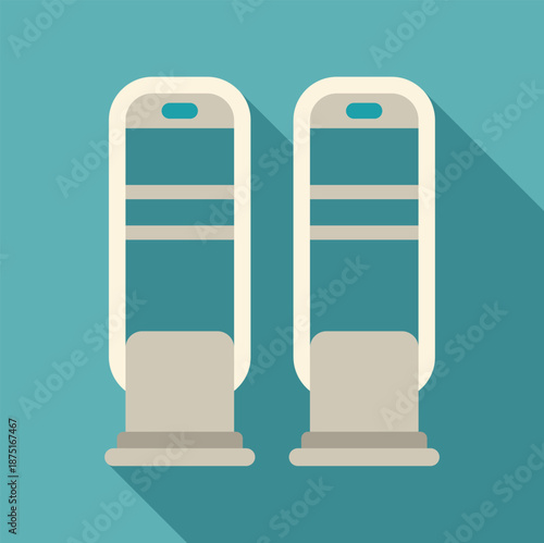 Security gates detecting shoplifting in a retail store with flat design style