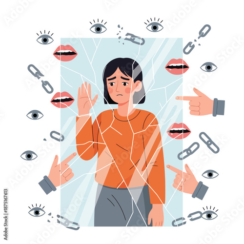 Young Woman Experiencing Public Shaming and Criticism