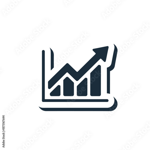 a black and white graph icon with an upward trend arrow