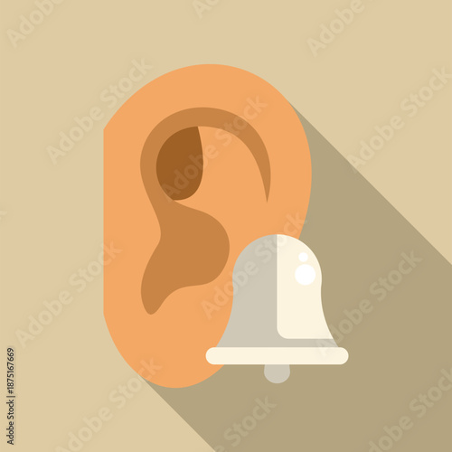 Human ear with bell icon representing tinnitus, ringing in ears, hearing loss, or auditory issues