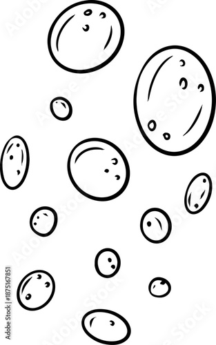 Large round underwater bubbles illustrated with black contour lines. Marine decorative element suitable for ocean scenes, backgrounds and aquatic designs.