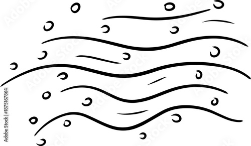 Small stylized ocean waves drawn in doodle line style. Minimal marine element for backgrounds, patterns and nautical designs.