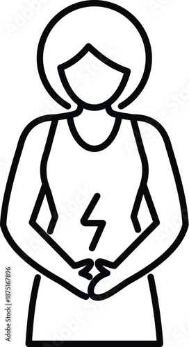 Woman holding abdomen, indicating stomach pain, cramps, or indigestion