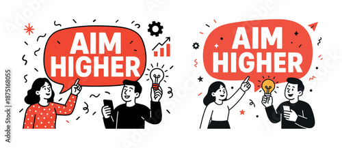Aim higher concept with diverse young adults illustrating motivation and innovation