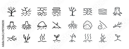 Collection of minimalist plant growth and nature icons in line art style