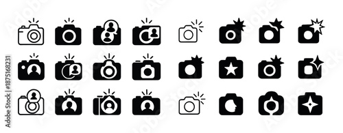 Various camera icons with flash and portrait modes