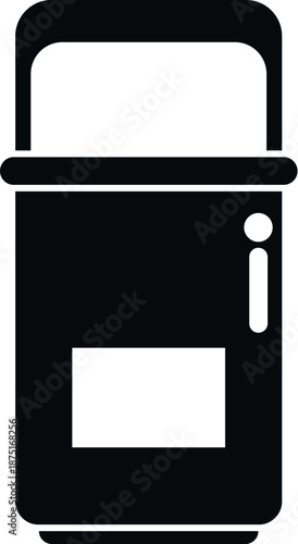 Black and white icon presenting a portable insulated thermos container