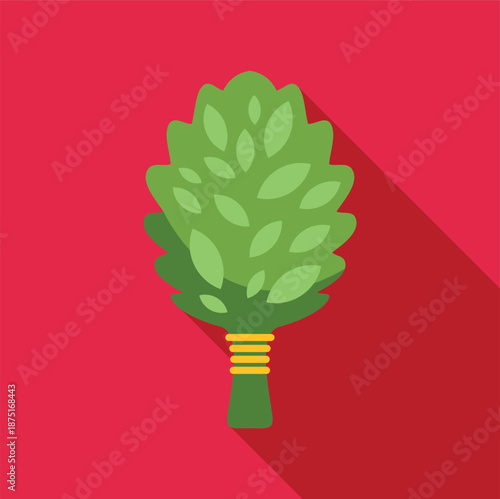 Birch venik broom for traditional sauna bath with leaves in flat design