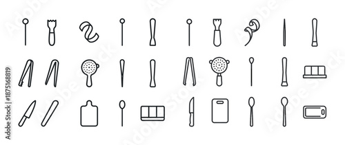 Black and white kitchen utensils icons set