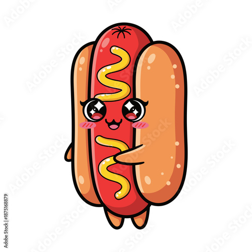 Cute cartoon hot dog vector illustration on white background
