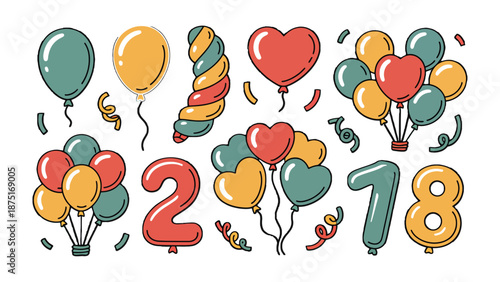 Tableau sur toile Balloons and Confetti Galore: A vibrant collection of colorful balloons and confetti, perfect for parties, celebrations, and festive occasions, radiating joy and happiness