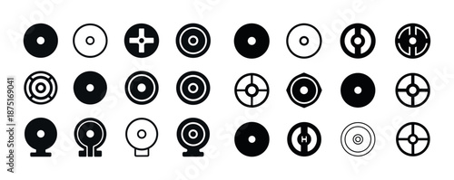 Set of 20 black and white target and bullseye icon designs in various styles