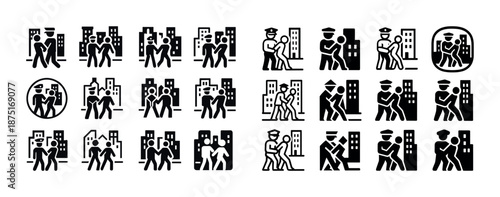 Police officers arresting individuals in urban setting illustrations