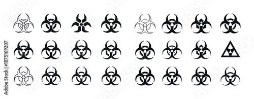 Various biohazard symbols and triangular hazard icon collection