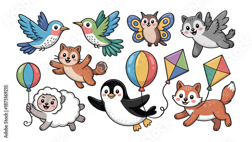 Whimsical Animal Collection: An enchanting ensemble of delightful cartoon animals, each with unique features, brought to life with a vibrant color palette, inviting a sense of playfulness and joy.