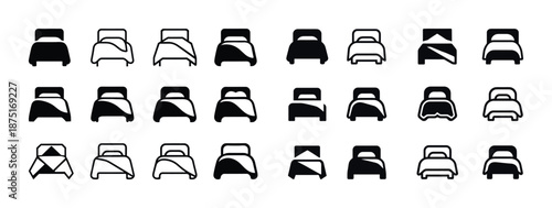 Set of bed icons in various styles and arrangements
