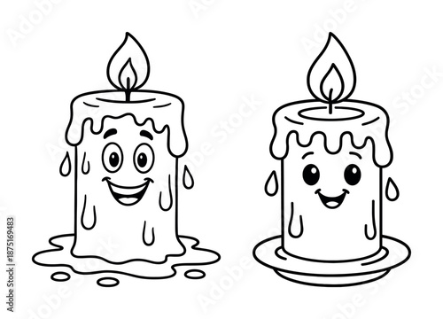 Happy cartoon candles with expressions and melting wax design