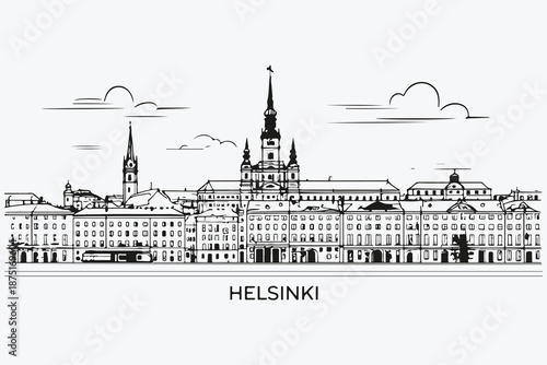 Helsinki travel city view sketch illustration vector