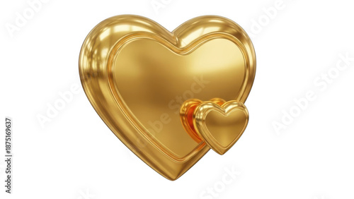 Golden heart with smaller heart, isolated on transparent background