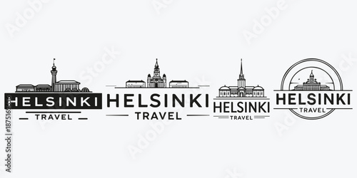 Helsinki travel logo sketch illustration vector set