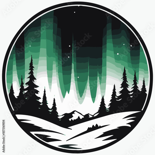 northern lights aurora logo color illustration vector
