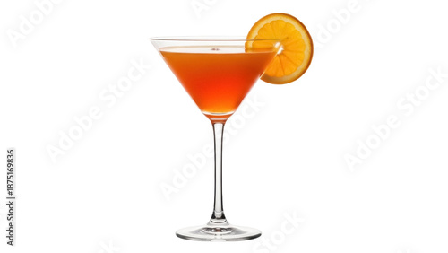 Fotografi Orange cocktail in martini glass isolated PNG, refreshing summer drink with citr
