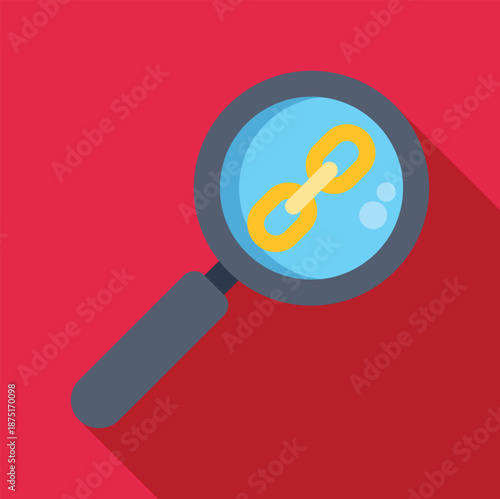 Magnifying glass showing a link icon, representing search, seo, and user connection